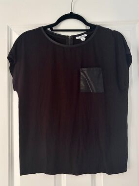 Bar III Black Short-Sleeve Tee with Faux Leather Pocket